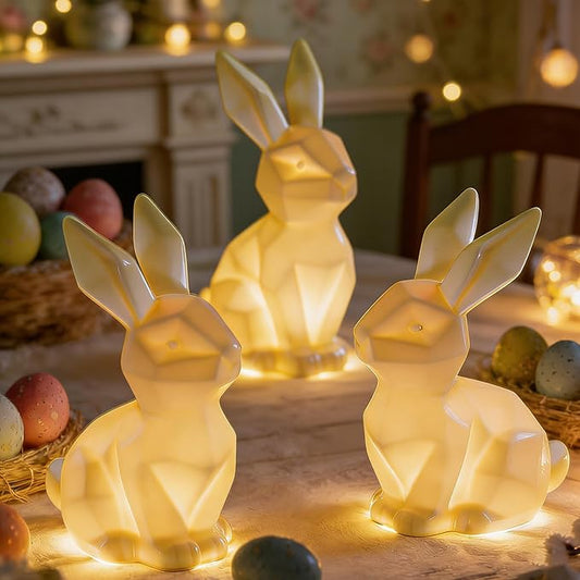 3 Pack Easter Bunny Decorations Ceramic White Rabbit Statues