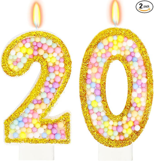 20th Birthday Candle for Cake, Colorful Macaron Numeral Candles for