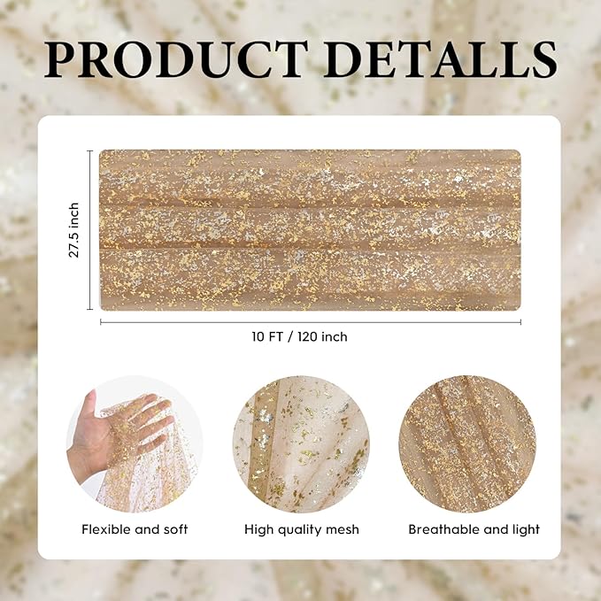 Artoid Mode Coffee Gold Gauze Table Runner 120 Inch 10FT, Glitter