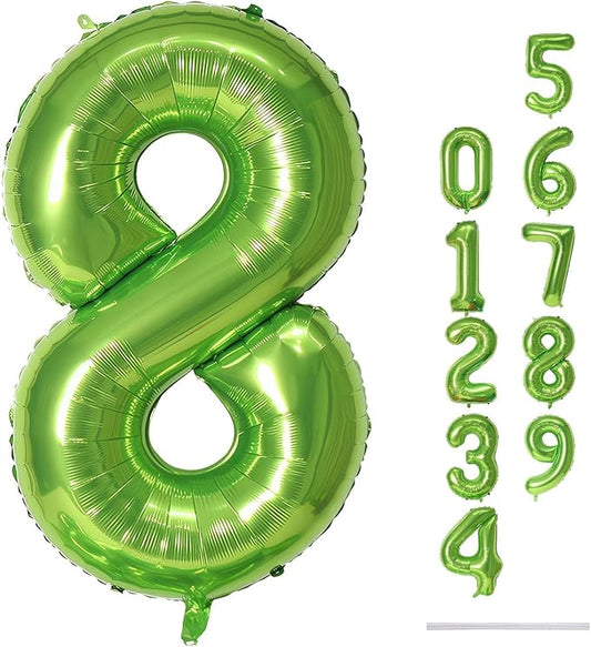 40 Inch Green Foil Balloon Number 8, Giant Self Inflating Number