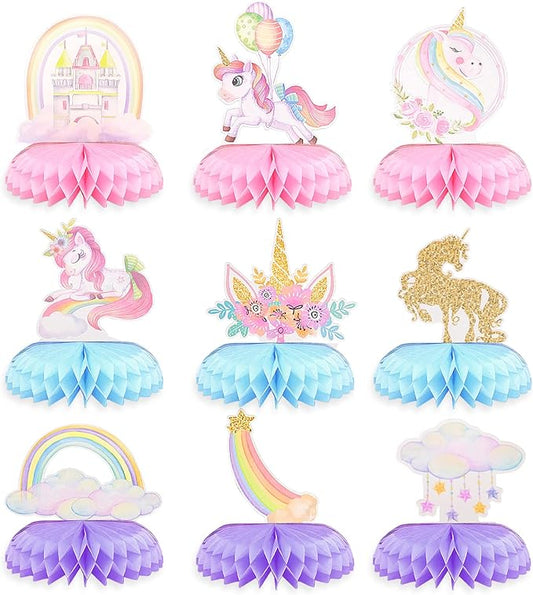 9 PCS Unicorn Party Honeycomb Centerpieces Decorations Party Table