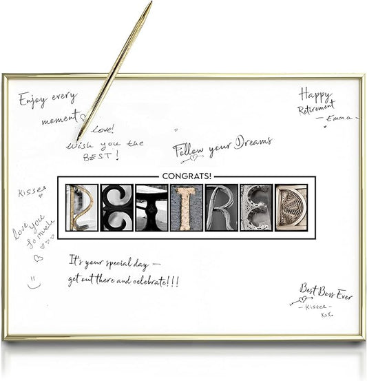 Framed Gold Retirement Decorations Guest Book for Men 12 x16 Large
