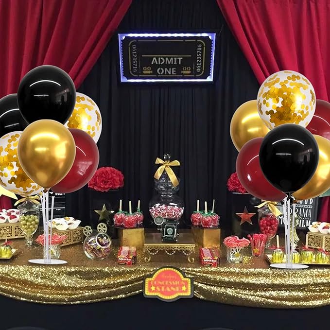 4 Set Burgundy Red Black Gold Balloon Stand Centerpiece Table
