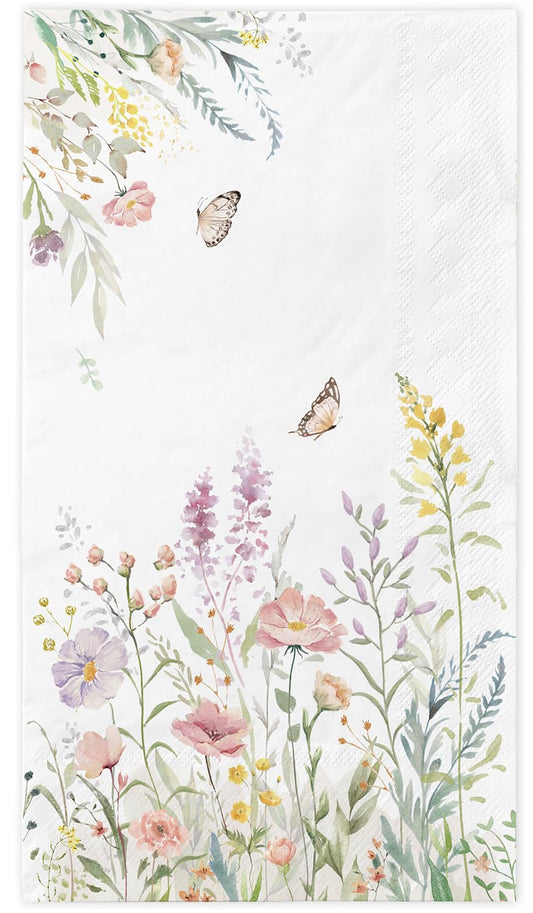 100 Spring Flower Napkins - Watercolor Wild Flower Disposable Hand