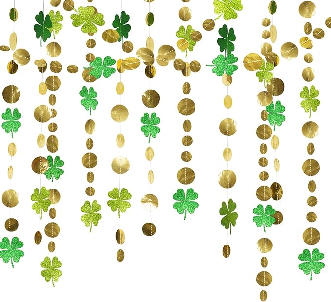 52Ft Shamrock Garlands 4Packs Glitter Green St Patrick's Day