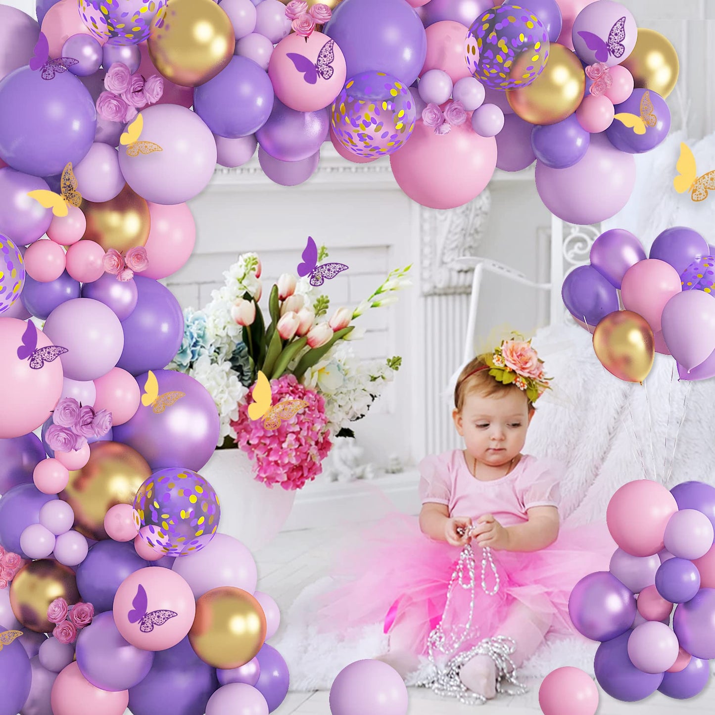 Purple Pink Butterfly Balloon Garland Arch Kit, Butterfly Baby Shower