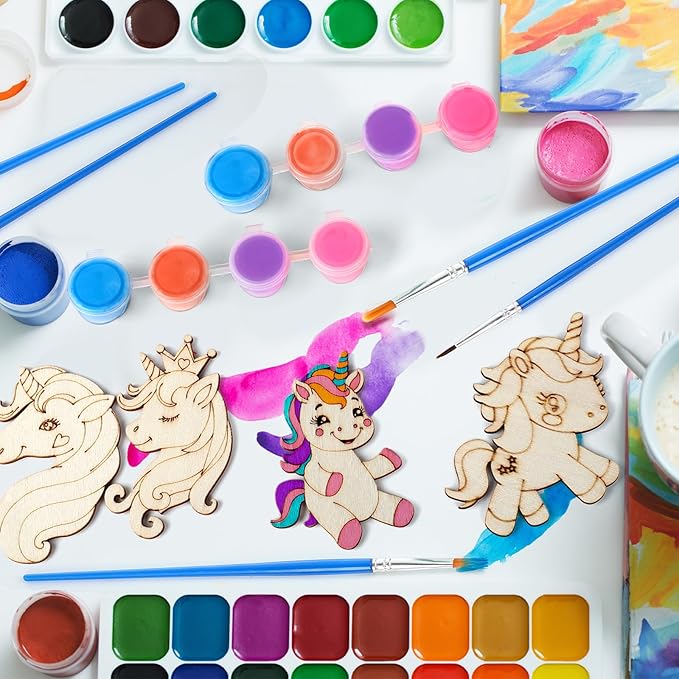 28 Sets Unicorn Party Favors Wood Painting Craft Kits with Art
