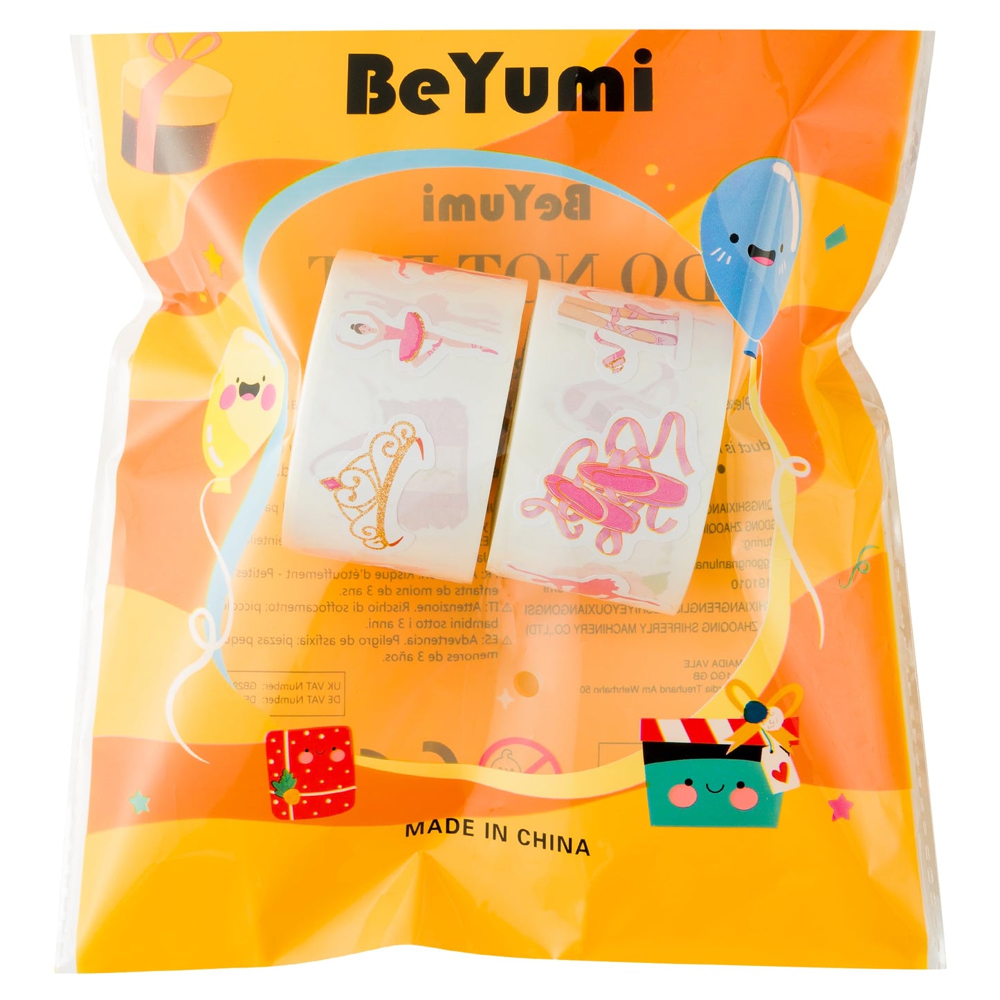 BeYumi 1000Pcs Ballet Dance Themed Stickers in 2 Rolls Pink Dacing