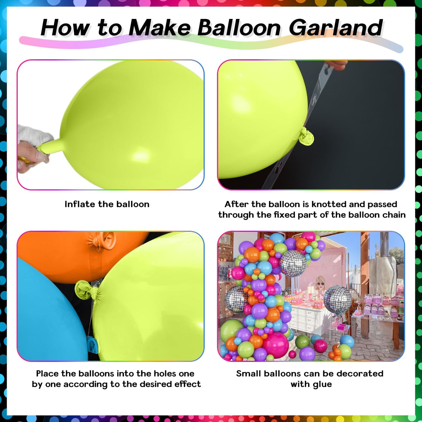 Neon Balloon Arch Garland Kit, Colorful Rainbow 70s 80s 90s Theme