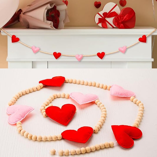 Valentine's Day Garland 3D Felt Valentine Heart Banner with Wooden