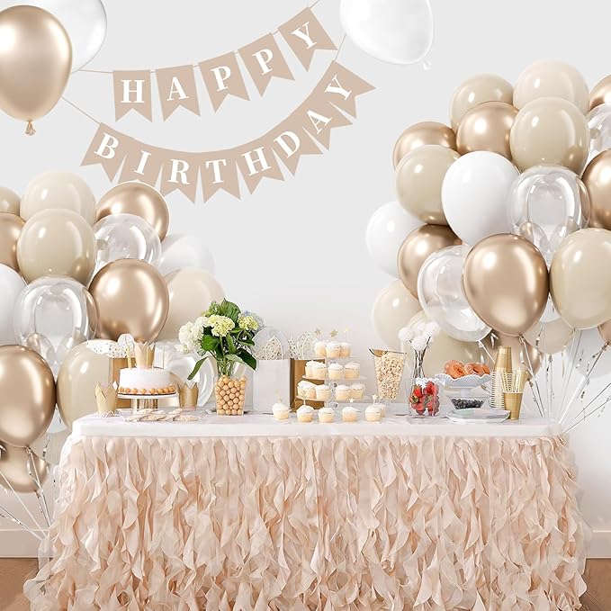 60pcs 12inch Beige White Gold Balloons, Metallic Gold Sand White