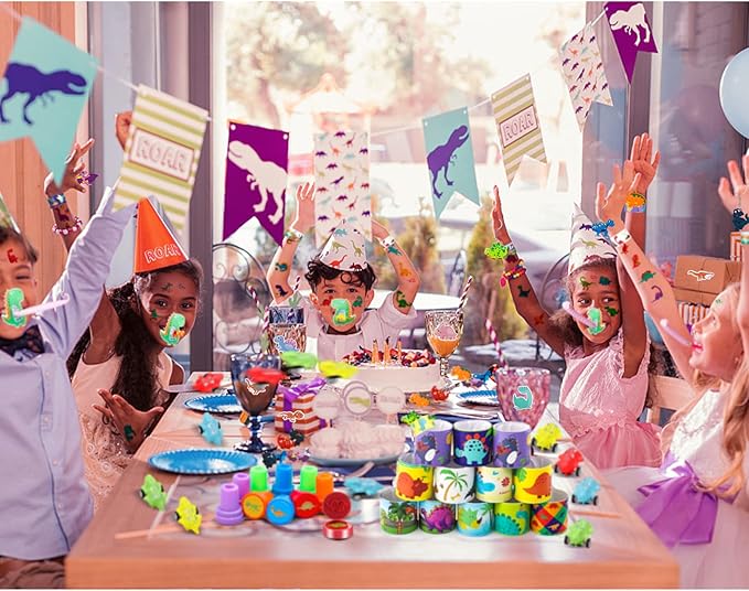 132Pcs Dinosaur Party Favors Dinosaur Rings Slap Bracelets Tattoos
