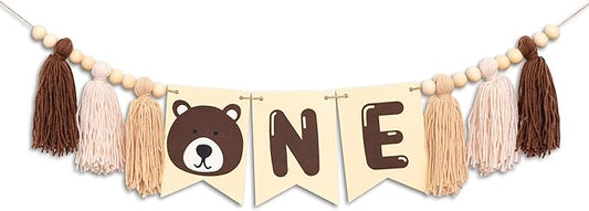 Bear One High Chair Banner Beary First Birthday Party Decorations