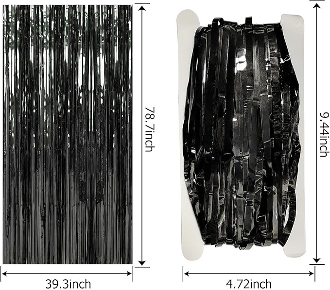 10 Pack Foil Curtain Backdrop Black Metallic Tinsel Foil Fringe