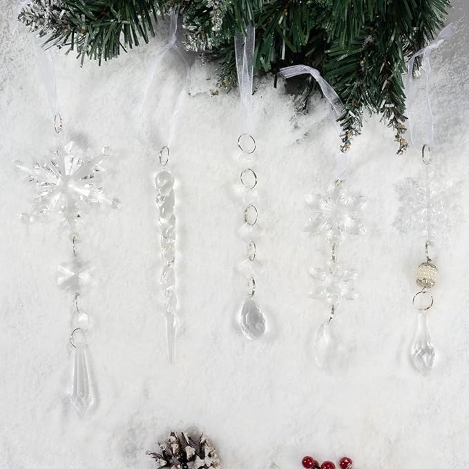 18pcs Christmas Tree Decoration Crystal Ornaments - Hanging Acrylic Ch