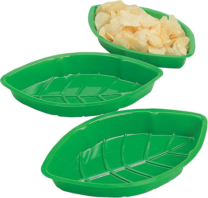 Fun Express Vacuum Plastic Palm Leaf Serving Trays for Spring Party