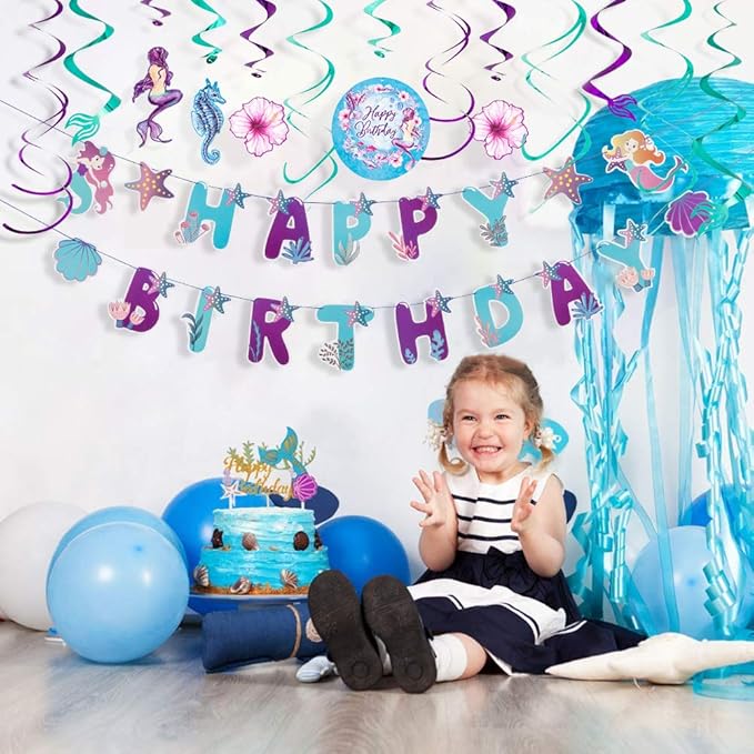 Mermaid Happy Birthday Banner Little Mermaid Theme Birthday
