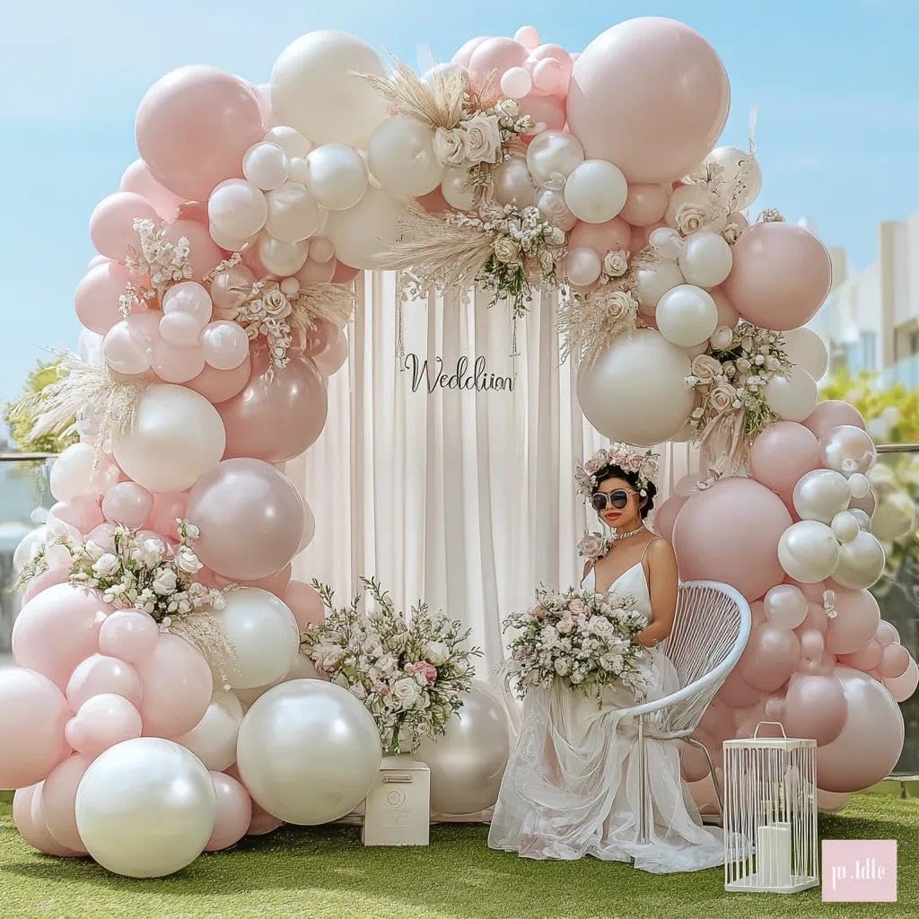 Pearl White Balloon Arch Kit,Double Stuffed White Pearl Balloon