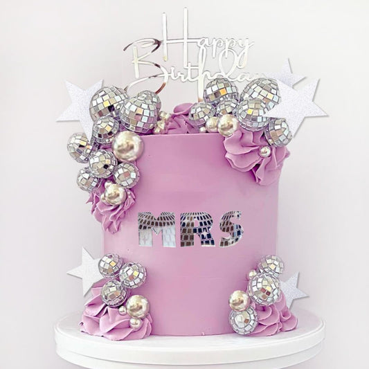 40Pcs Disco Ball Cake Toppers Silver Balls Cake Decorations with