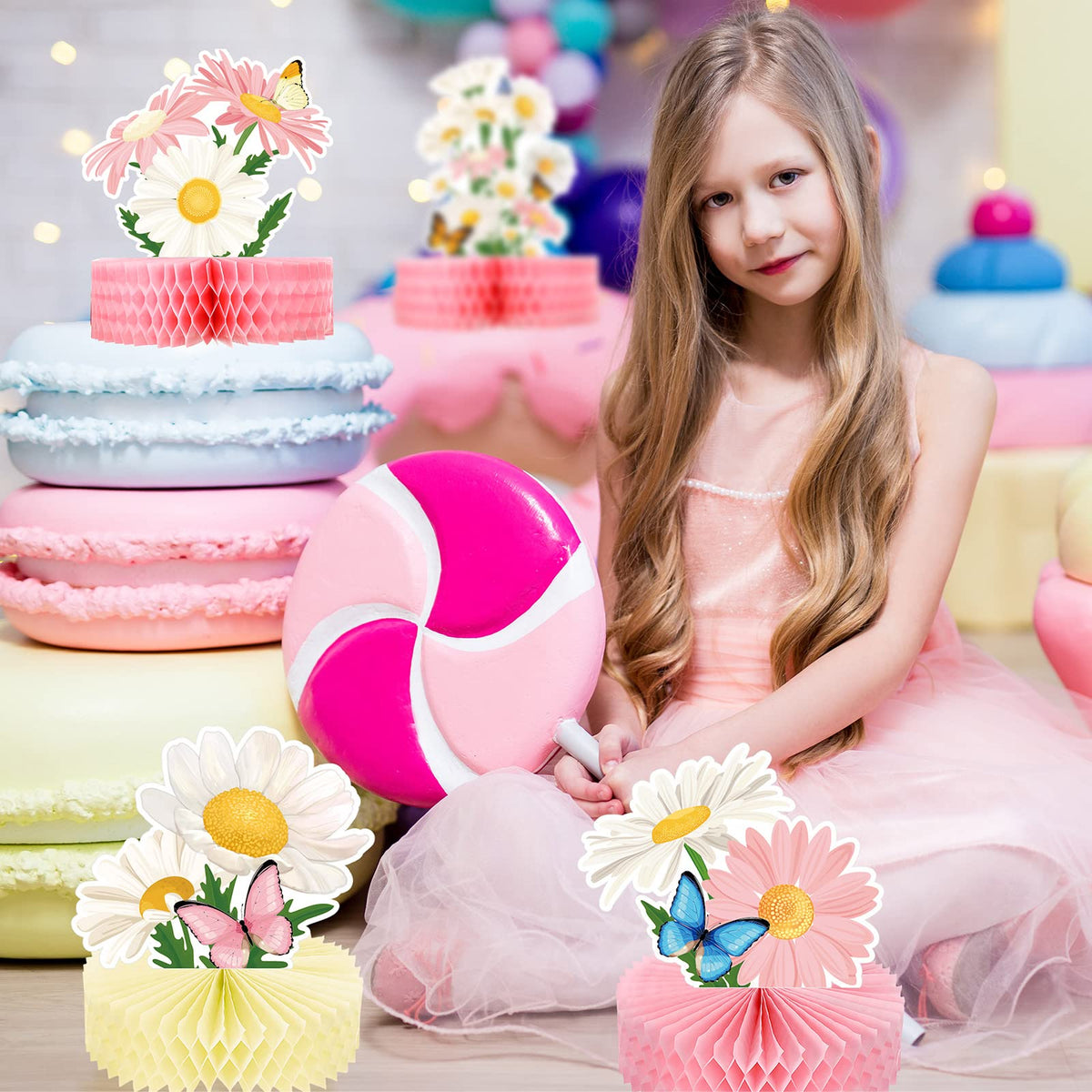 Hotop 9 Pcs Daisy Flower Birthday Party Decorations Daisy Butterfly