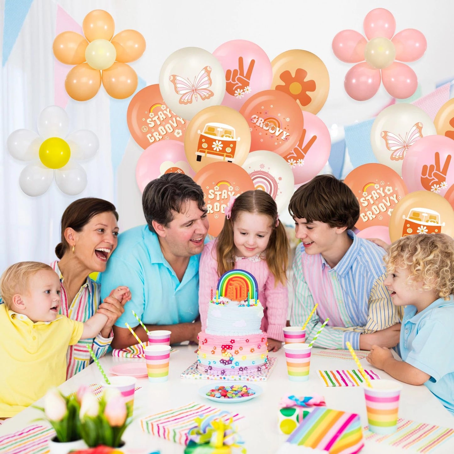 Hiboom 72 Pcs Groovy Retro Hippie Balloons Boho Peace Party Decor 12