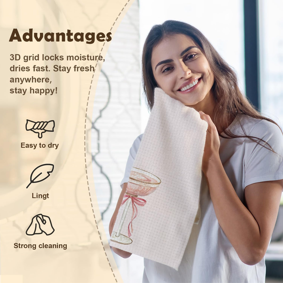 AQYIP Coquette Pink Bow Champagne Kitchen Towels, Champagne Lover