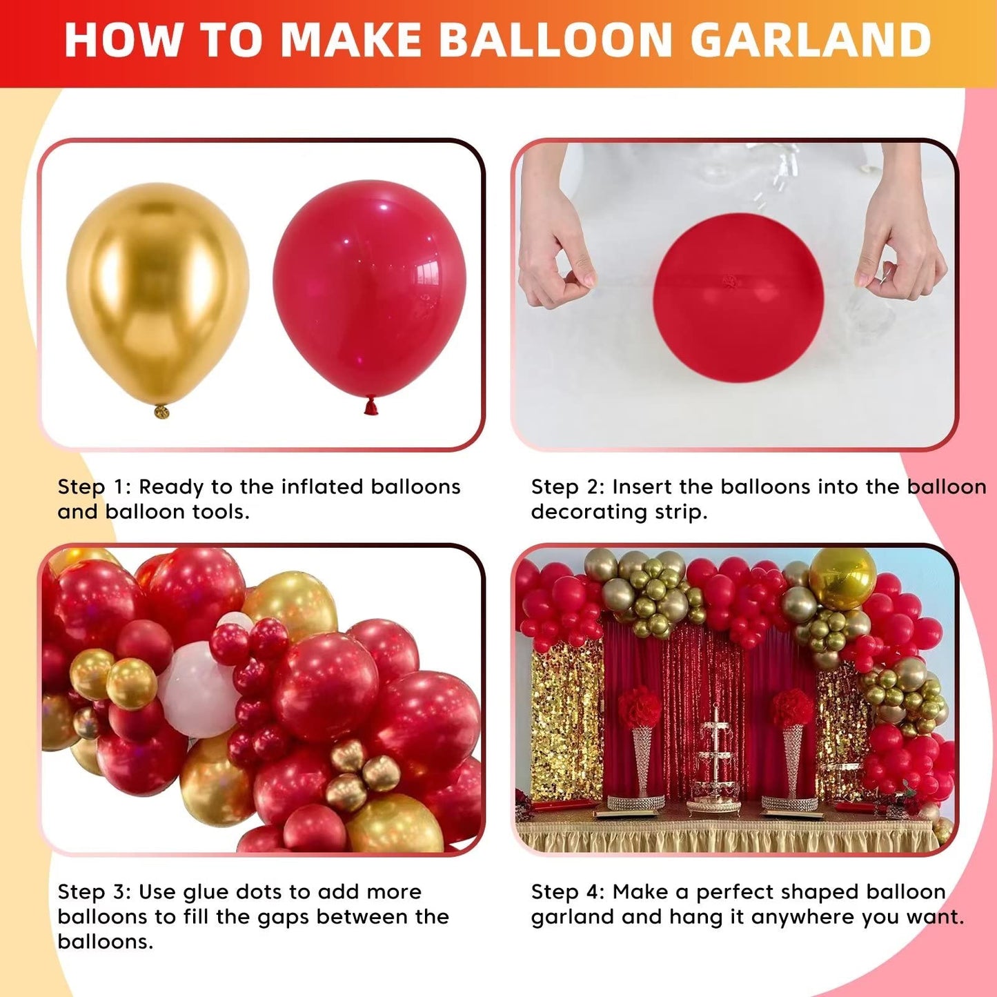 Red and Gold Balloon Arch Kit, Metallic Gold and Red Balloon Garland