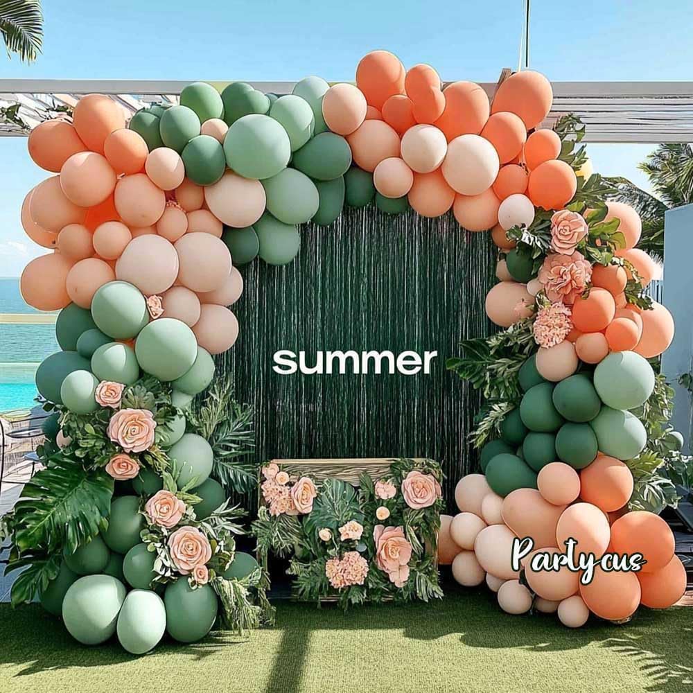 Sage Green Peach Balloon Arch, Double Stuffed Dusty Green Pastel