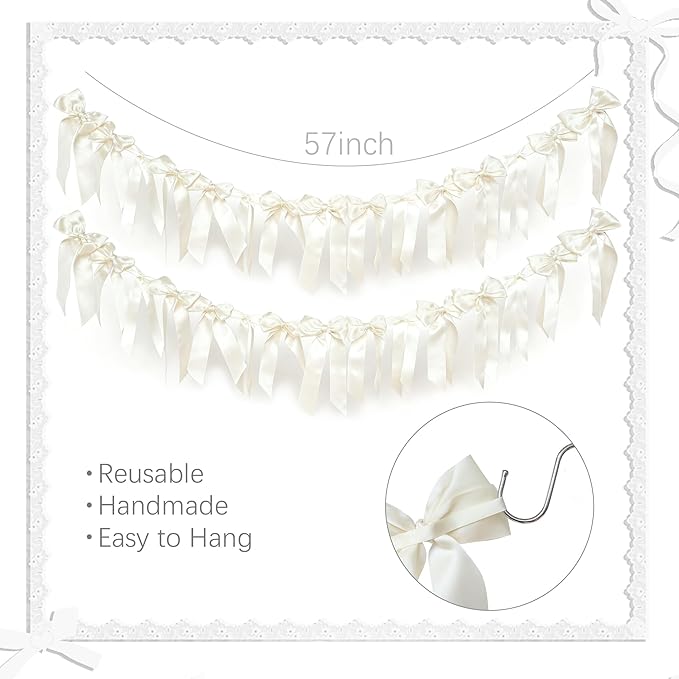 2pcs Creamy White Bow Banner Valentine's Day Decorations for Women
