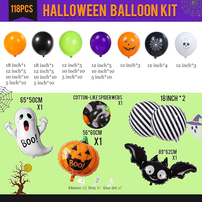 Halloween Decorations with Orange Black Green Purple Balloon Garland