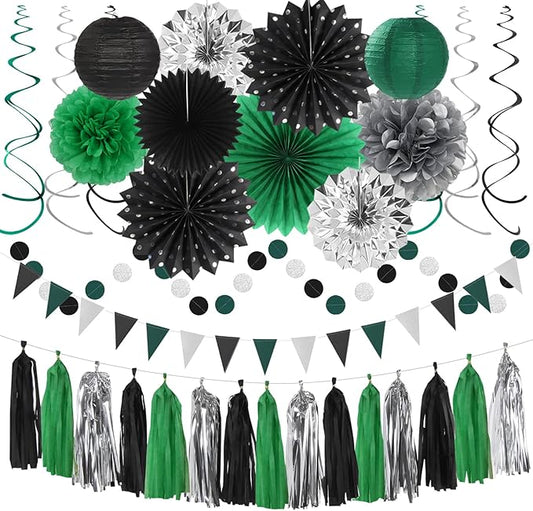 Black Green Silver Football Party Decorations 33pcs Banner Soccer