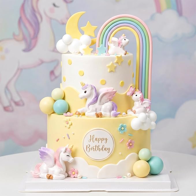 17Pcs Rainbow Unicorn Cake Toppers Unicorn Birthday Cake Decorations