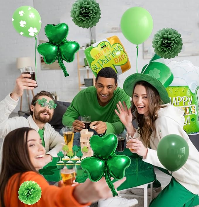 St Patricks Day Party Decorations with Balloons Tablecloth Green