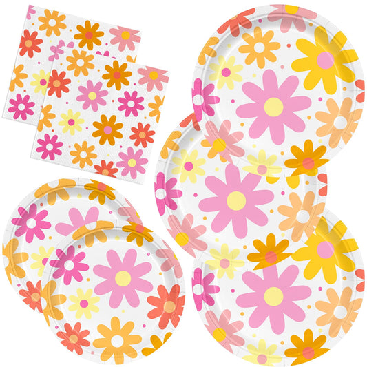 AGoooodySet 150pcs Groovy Daisy Party Supplies Plates Napkins Groovy