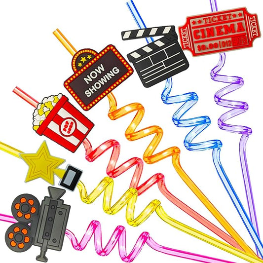 Movie Night Supplies 30 Pack Drinking Straws Bendable Movie Theme