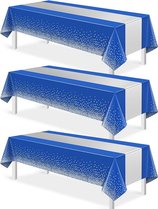 3Pcs Blue and Silver Tablecloth Party Decorations,Plastic Royal Blue