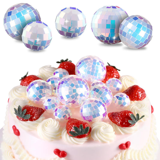 ZEYIYER 9Pcs Disco Ball Cake Decorations Multicolor Disco Ball Cake