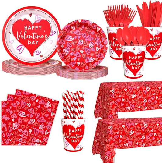 Happy Valentine's Day Party Supplies Red Heart Love Disposable Paper