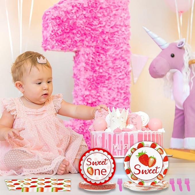 96 Pcs Strawberry Party Supplies Paper Plates Napkins 1st Birthday