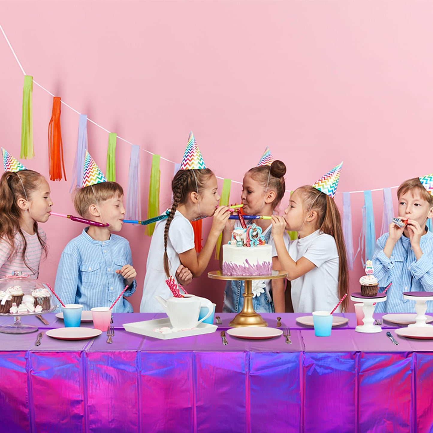 FunnyPars 8 Pack Iridescent Purple Plastic Tablecloths, Shiny