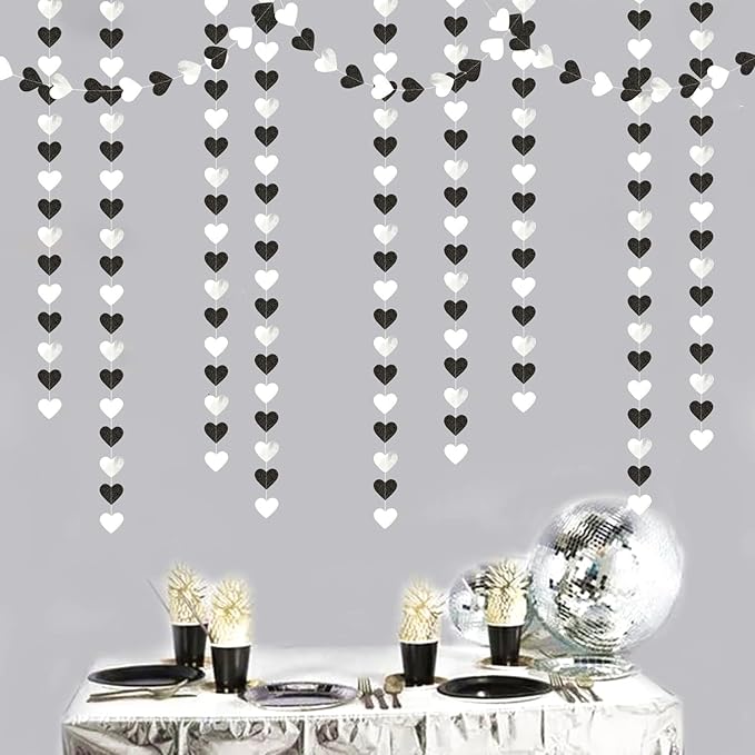Black White-Silver Party-Decoration Heart Garland - 52ft 21st Men