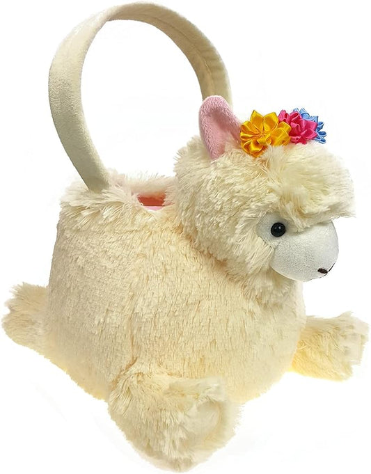 3D Alpaca Plush Basket Easter Egg Hunting Basket Cute Animal Plush