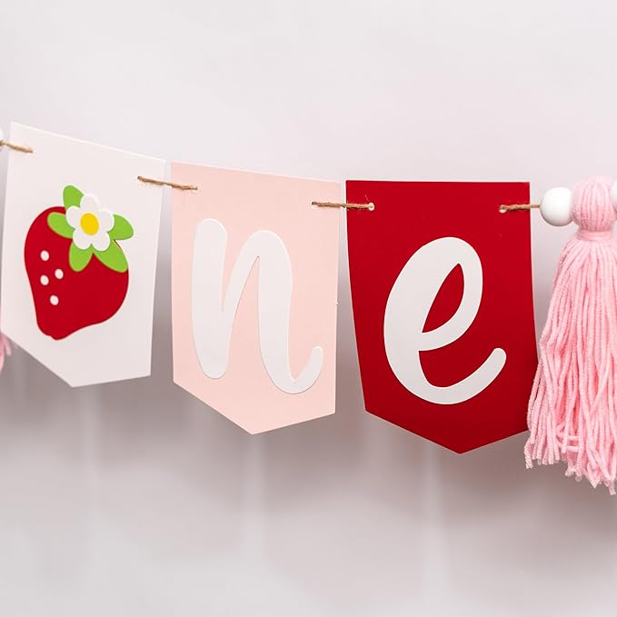 Berry First Birthday High Chair Banner Strawberry Tassel Garland