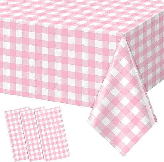 3pcs 54X108inch Pink Checkered Tablecloth,Pink Gingham Tablecloths