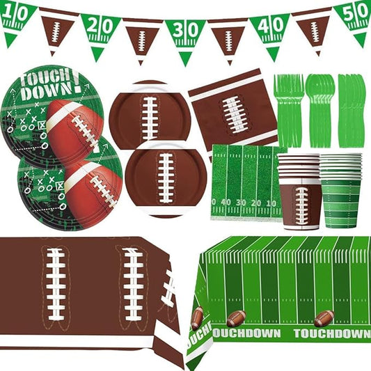 163PCS Football Party Supplies Tableware Serves 20 Guests Set