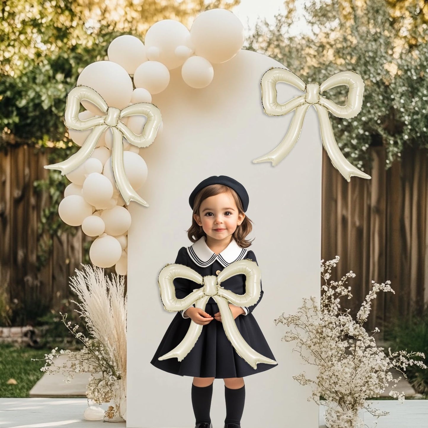 6pcs Cream White Bow Foil Balloons Mylar Bow Balloons for Coquette