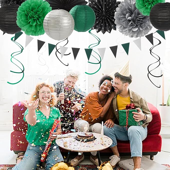 Black Green Silver Football Party Decorations 20pcs Soccer Theme