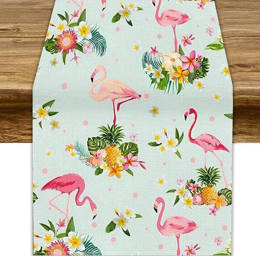 Flamingo Bird Table Runner Retro Pink Flamingo Tropical Flowers