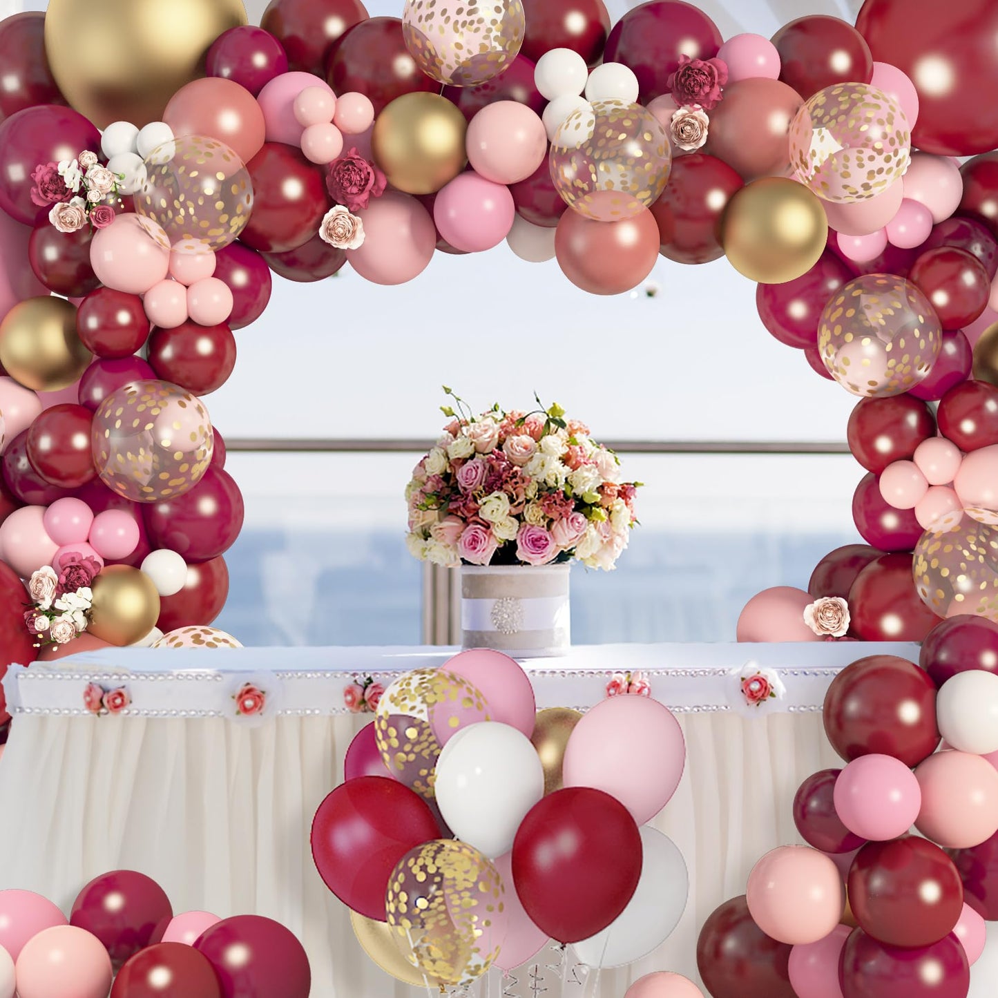 Amandir 162Pcs Burgundy Balloon Garland Arch Kit, Light Pink White