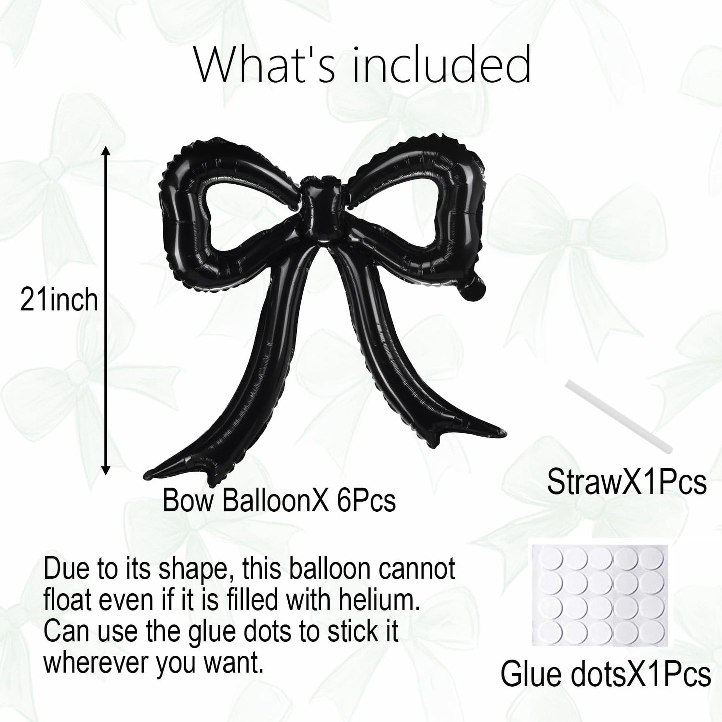 6pcs Black Bow Foil Balloons Bow Mylar Balloon Set for Coquette